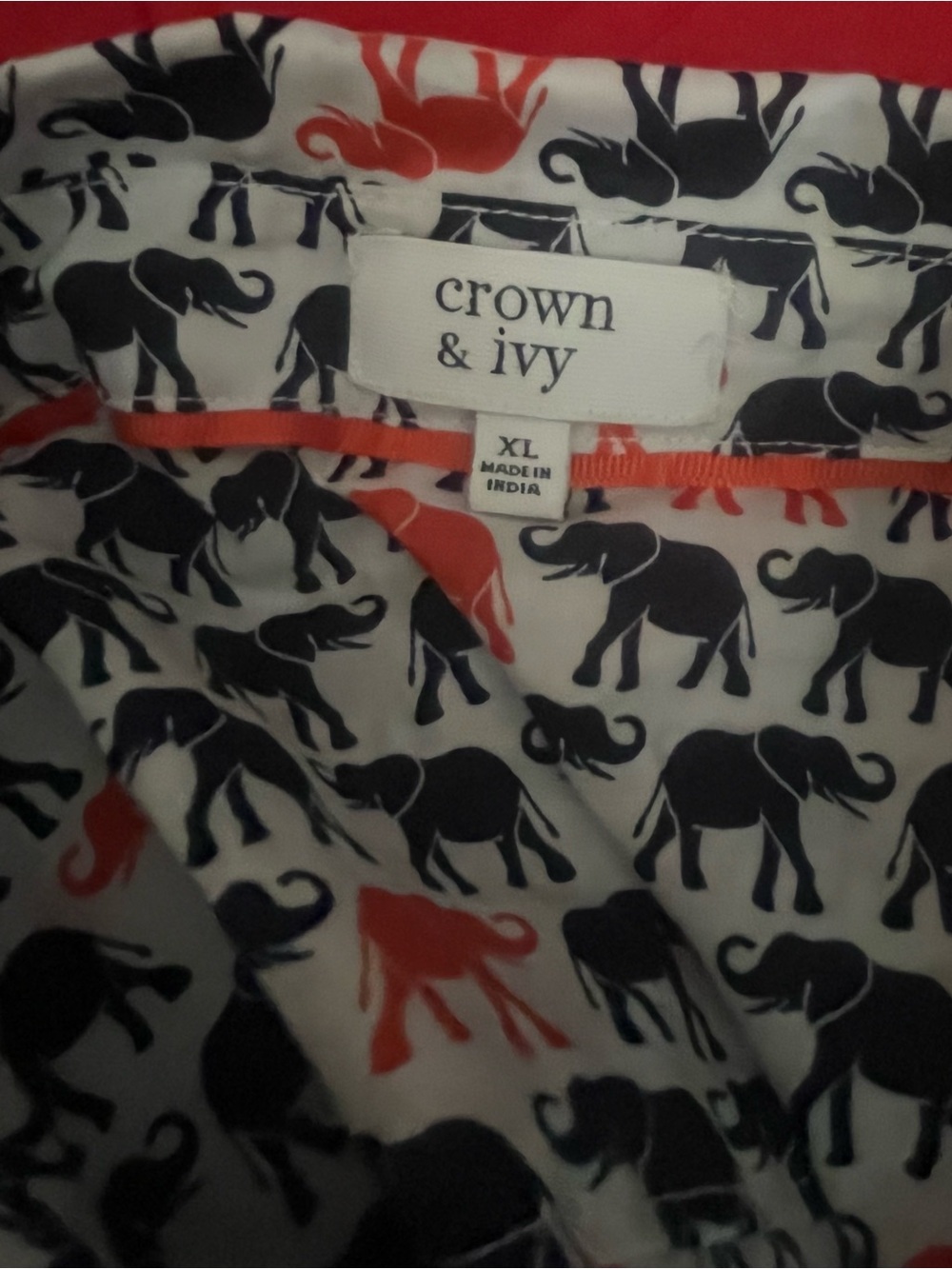 crown & ivy White Shorts with Navy and Coral Elephant Print